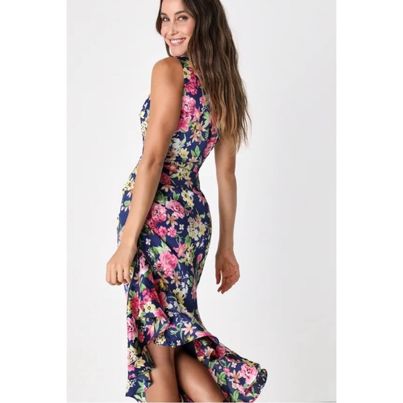 Lulus Women's XS Blue Floral Satin One Shoulder Formal Dress Prom Gown Wedding! - Picture 2 of 14